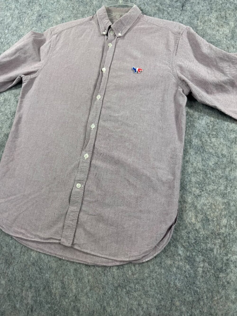 Maison Kitsune Mens Shirt Button Down Size 40 Purple Long Sleeve - Picture 6 of 8